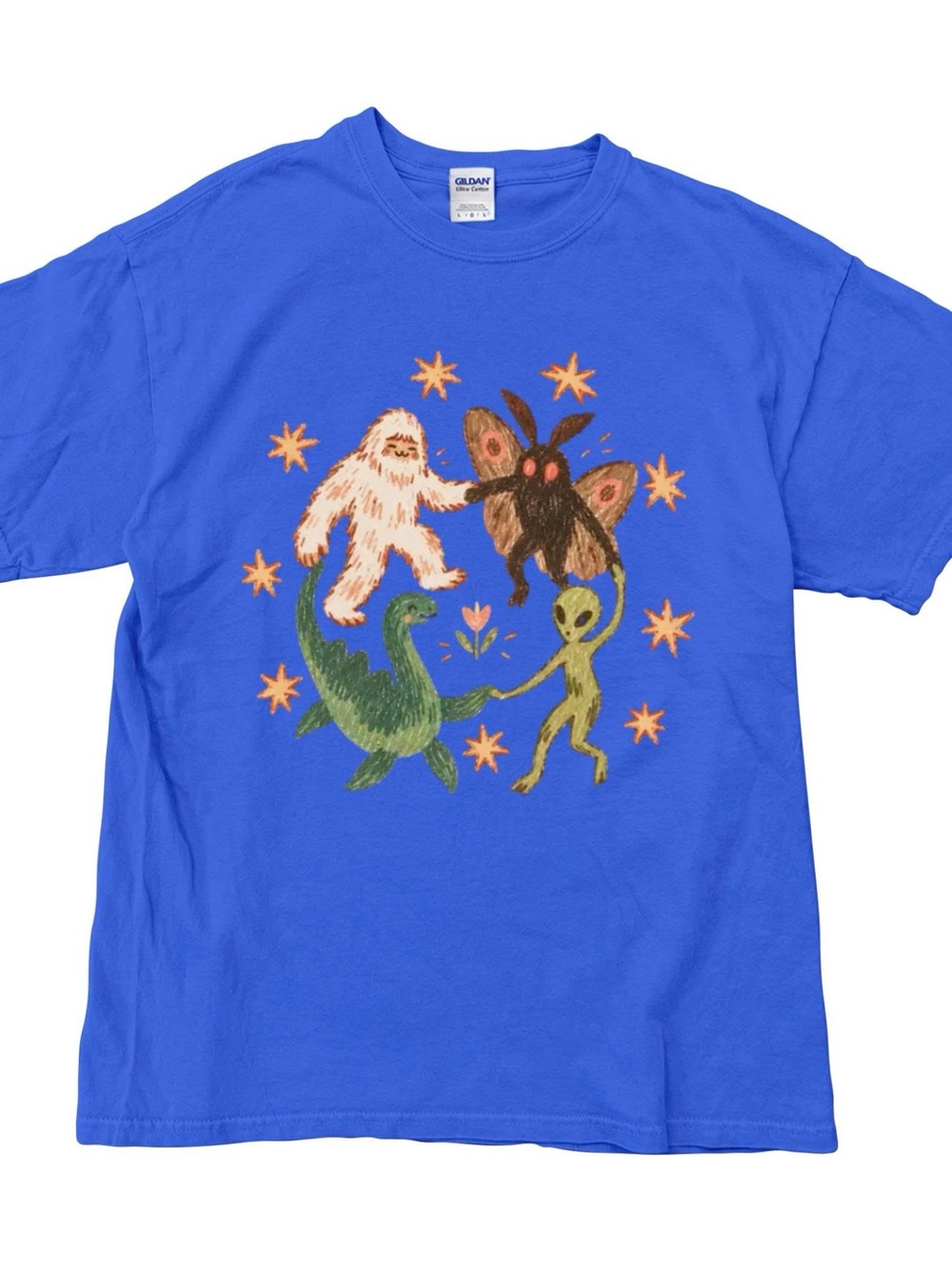 Cryptid Bigfoot Monthman Alien Graphic Gildan Royal Blue T-Shirt